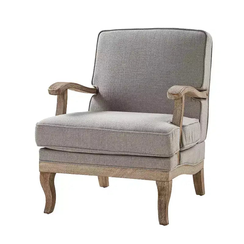 Fauteuil rembourré de style Ferme avec accoudoirs – Bleu / Gris / Ivoire / Lin / Étain, 1 place