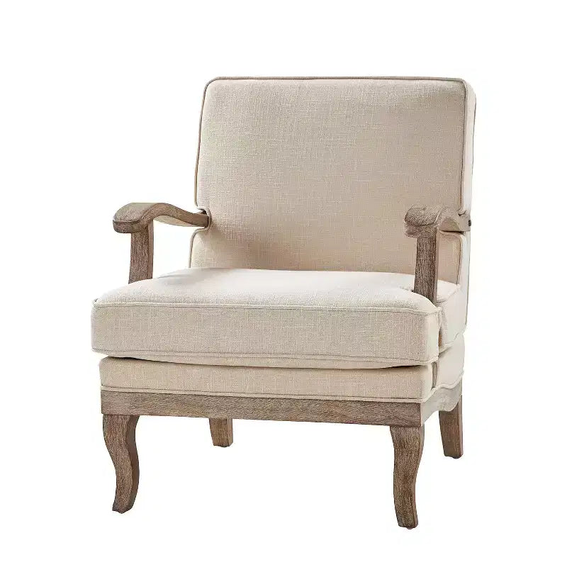 Fauteuil rembourré de style Ferme avec accoudoirs – Bleu / Gris / Ivoire / Lin / Étain, 1 place