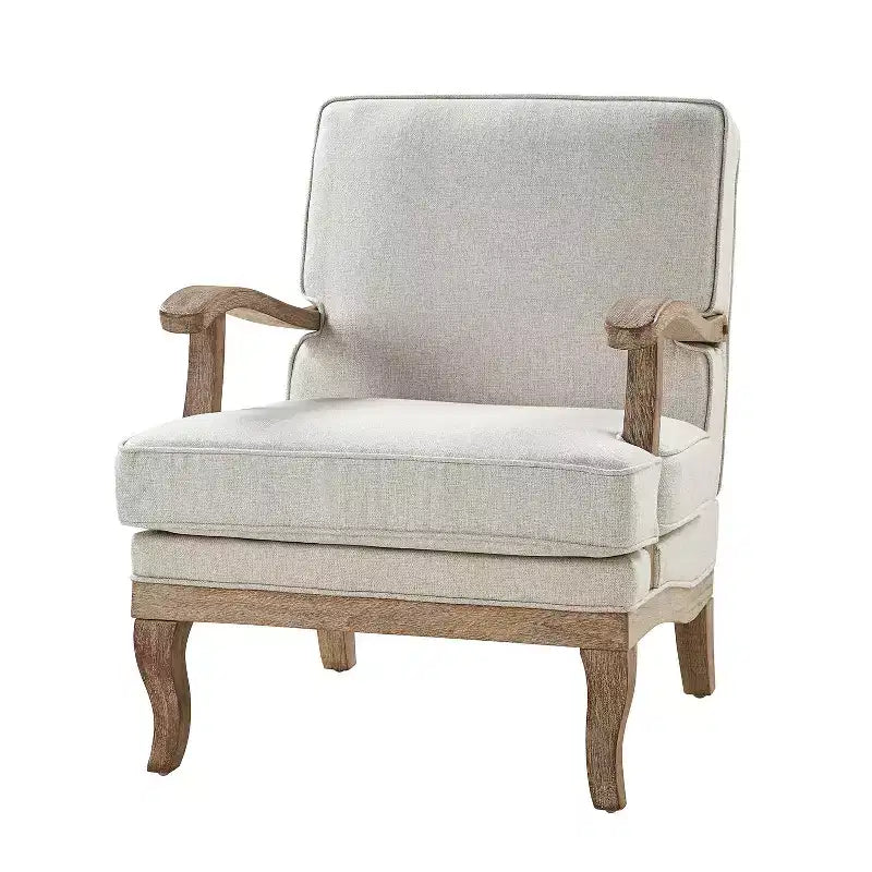 Fauteuil rembourré de style Ferme avec accoudoirs – Bleu / Gris / Ivoire / Lin / Étain, 1 place