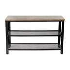 Banc de rangement à 3 niveaux avec étagères en treillis métallique – une place – Noir délavé/Brun rustique/Brun vieilli