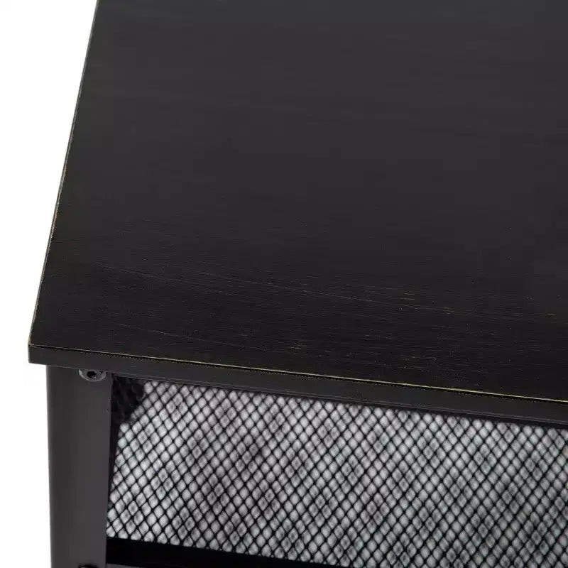 Banc de rangement à 3 niveaux avec étagères en treillis métallique – une place – Noir délavé/Brun rustique/Brun vieilli