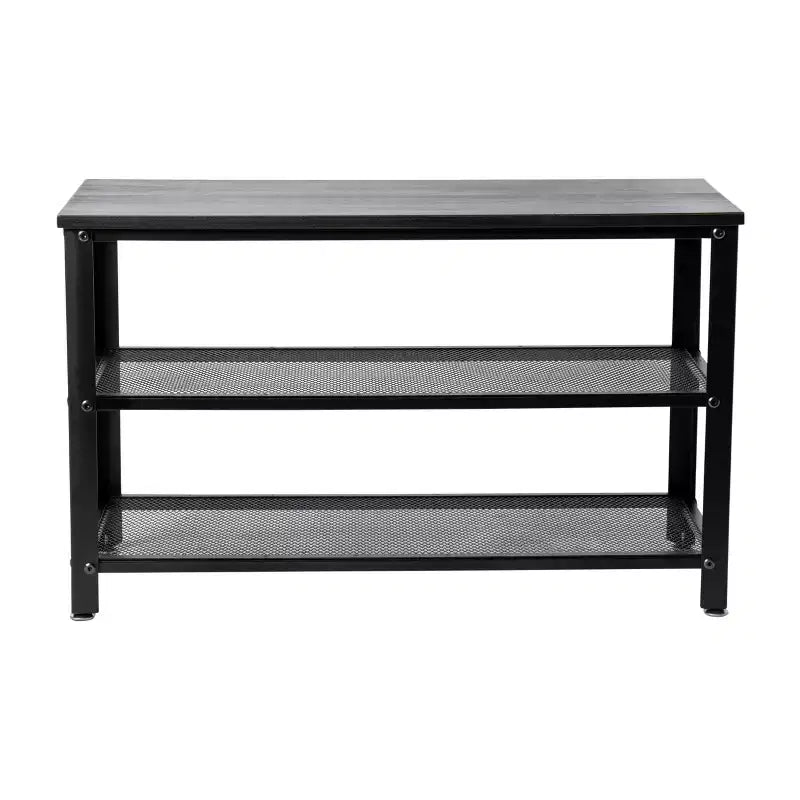 Banc de rangement à 3 niveaux avec étagères en treillis métallique – une place – Noir délavé/Brun rustique/Brun vieilli