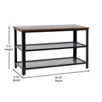 Banc de rangement à 3 niveaux avec étagères en treillis métallique – une place – Noir délavé/Brun rustique/Brun vieilli