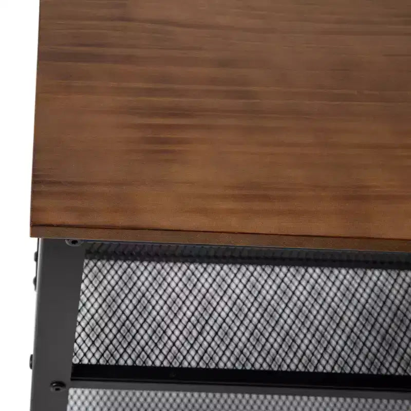 Banc de rangement à 3 niveaux avec étagères en treillis métallique – une place – Noir délavé/Brun rustique/Brun vieilli