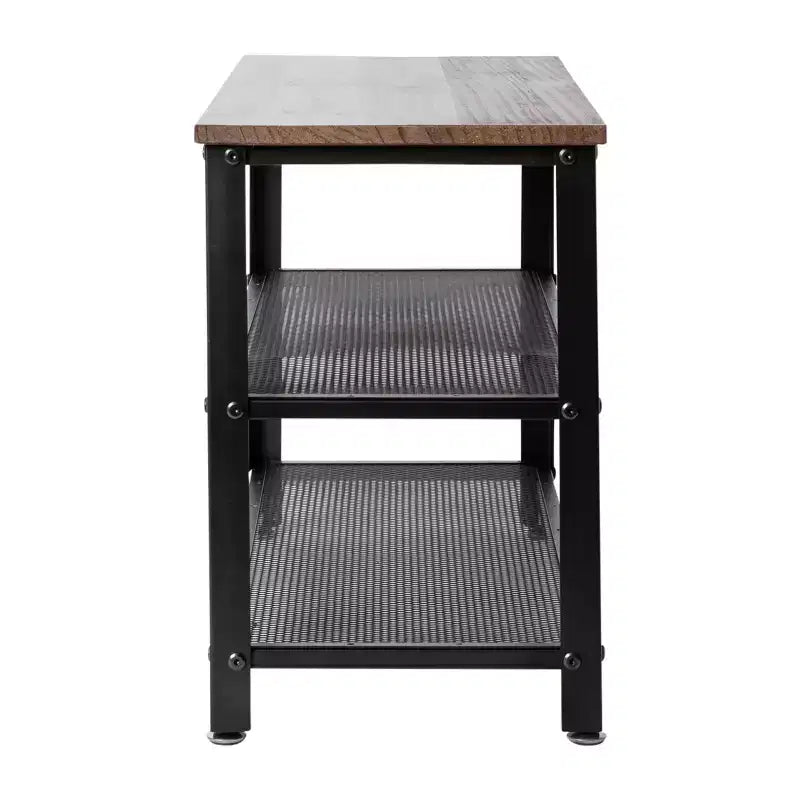 Banc de rangement à 3 niveaux avec étagères en treillis métallique – une place – Noir délavé/Brun rustique/Brun vieilli