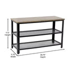 Banc de rangement à 3 niveaux avec étagères en treillis métallique – une place – Noir délavé/Brun rustique/Brun vieilli