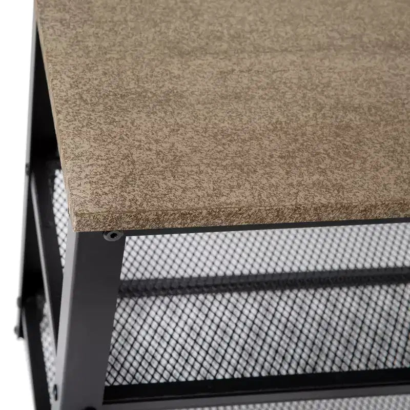 Banc de rangement à 3 niveaux avec étagères en treillis métallique – une place – Noir délavé/Brun rustique/Brun vieilli