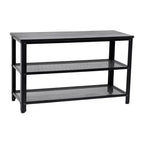 Banc de rangement à 3 niveaux avec étagères en treillis métallique – une place – Noir délavé/Brun rustique/Brun vieilli