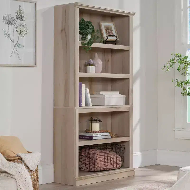 Étagère verticale à 5 tablettes, chêne Glacier / chêne Laurel / érable Pacifique, assemblage par une personne