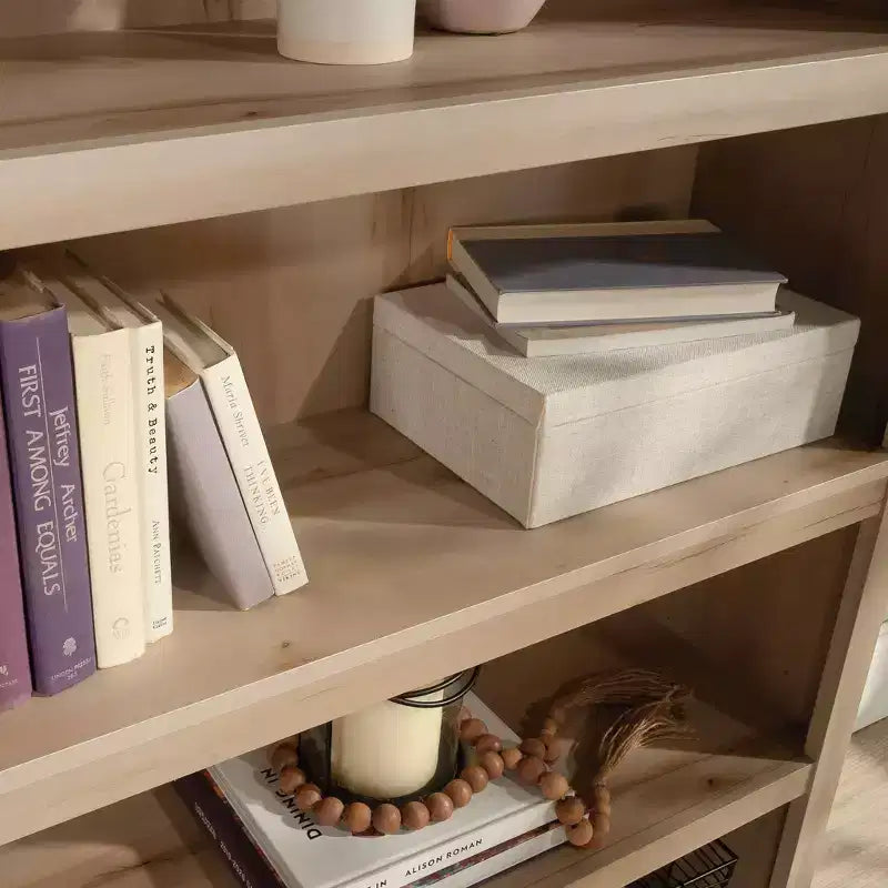 Étagère verticale à 5 tablettes, chêne Glacier / chêne Laurel / érable Pacifique, assemblage par une personne