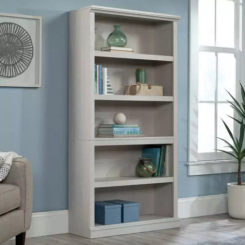 Étagère verticale à 5 tablettes, chêne Glacier / chêne Laurel / érable Pacifique, assemblage par une personne