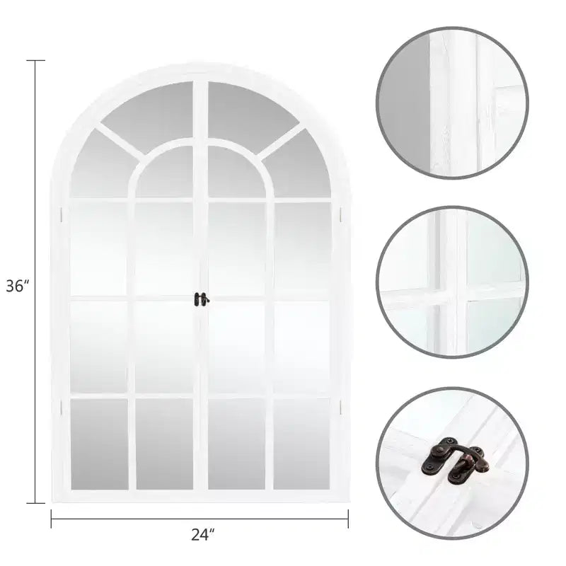 Miroir mural à cadre en bois cintré marron/blanc, 38"H x 26"W, Unitaire
