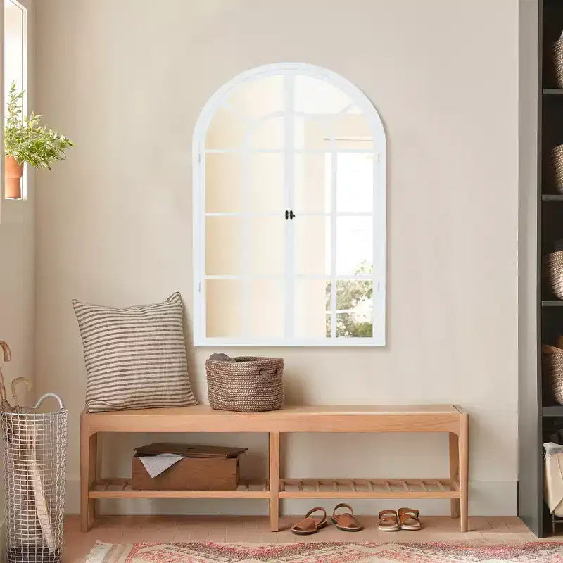 Miroir mural à cadre en bois cintré marron/blanc, 38"H x 26"W, Unitaire