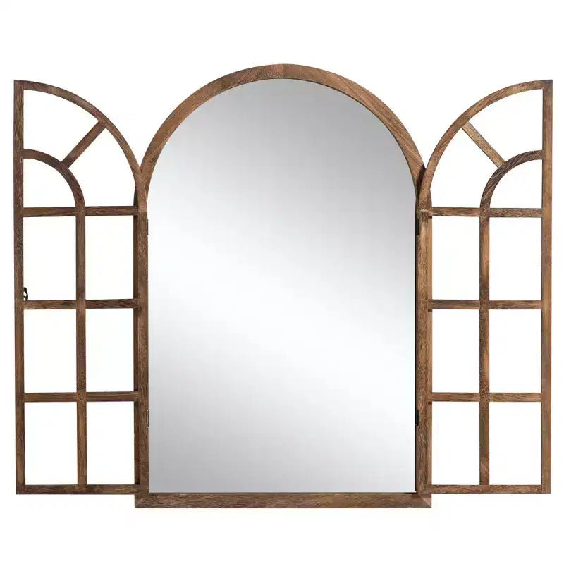 Miroir mural à cadre en bois cintré marron/blanc, 38"H x 26"W, Unitaire
