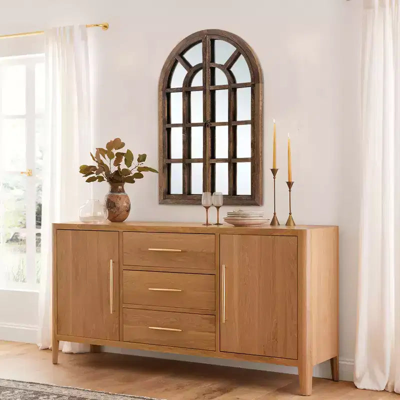 Miroir mural à cadre en bois cintré marron/blanc, 38"H x 26"W, Unitaire