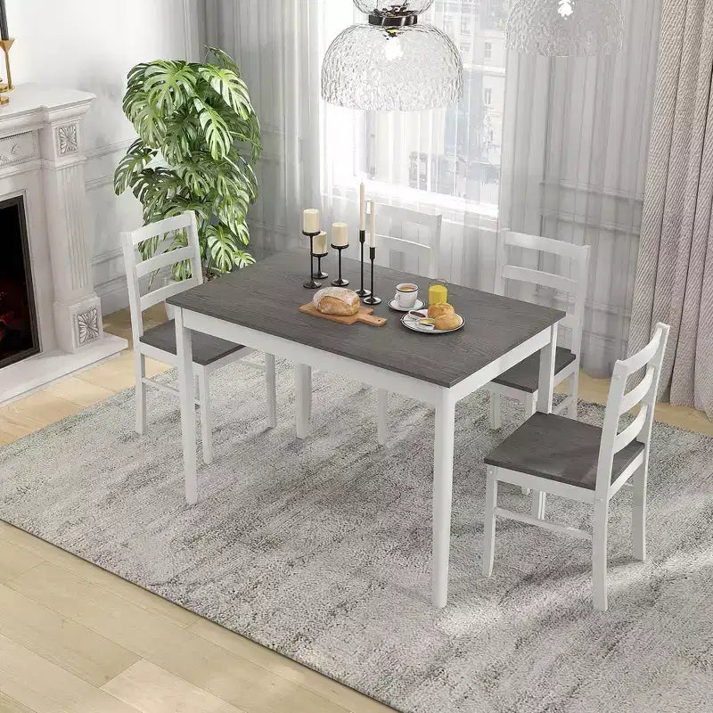 Ensemble de salle à manger 5 pièces, café/gris/naturel, 4 places assises