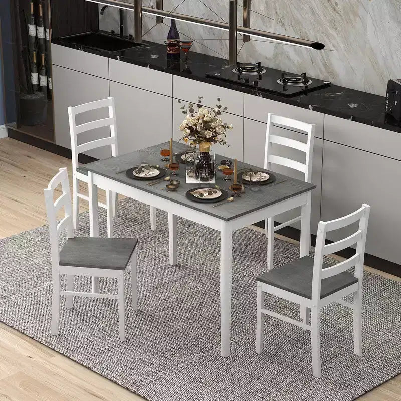 Ensemble de salle à manger 5 pièces, café/gris/naturel, 4 places assises