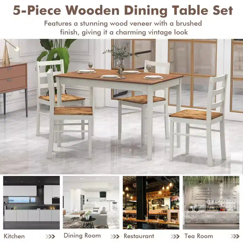Ensemble de salle à manger 5 pièces, café/gris/naturel, 4 places assises