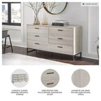 Commode à 6 tiroirs, brun clair naturel, finition grain de chêne, usage individuel