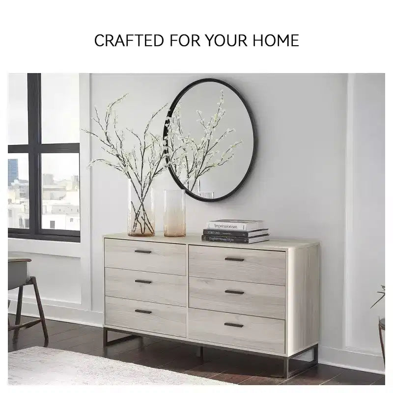 Commode à 6 tiroirs, brun clair naturel, finition grain de chêne, usage individuel