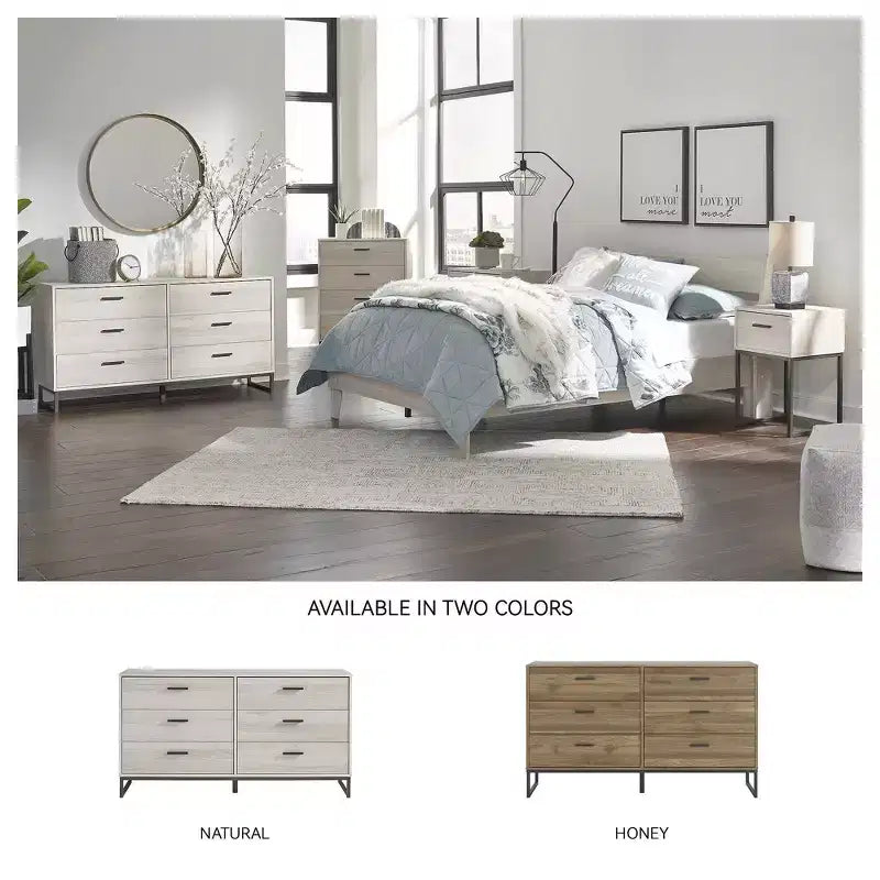 Commode à 6 tiroirs, brun clair naturel, finition grain de chêne, usage individuel