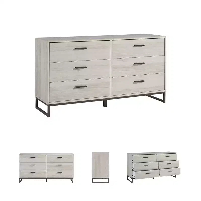 Commode à 6 tiroirs, brun clair naturel, finition grain de chêne, usage individuel