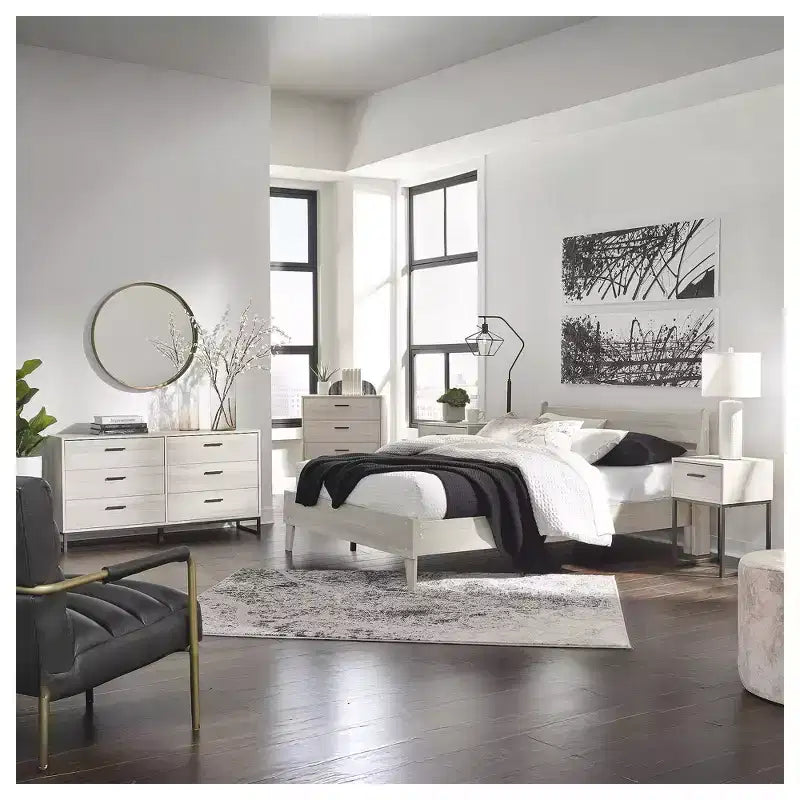 Commode à 6 tiroirs, brun clair naturel, finition grain de chêne, usage individuel